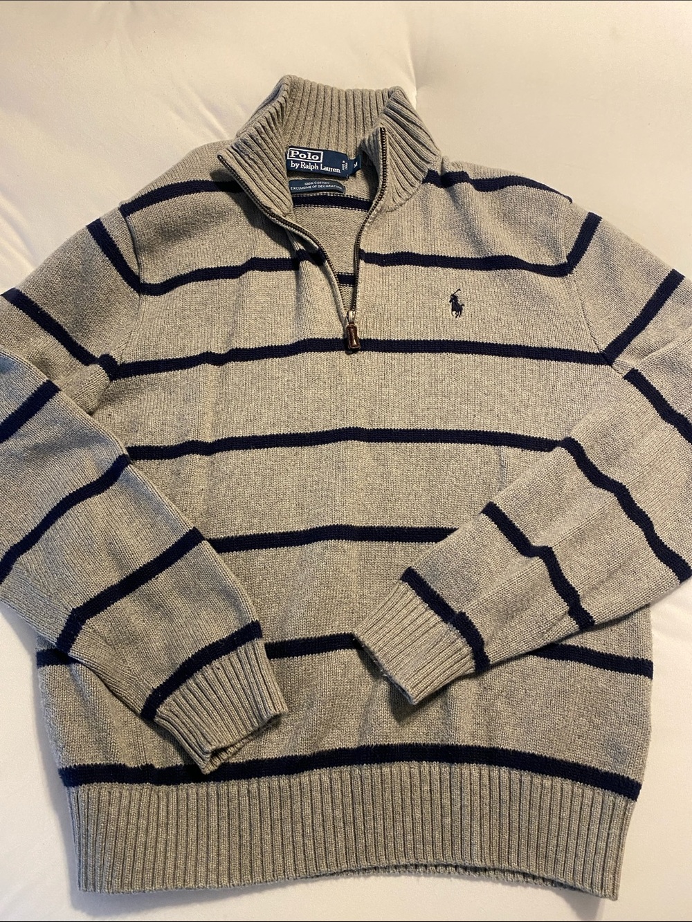 Polo by Ralph Lauren Gray and Navy Striped Quarter-Zip Sweater
